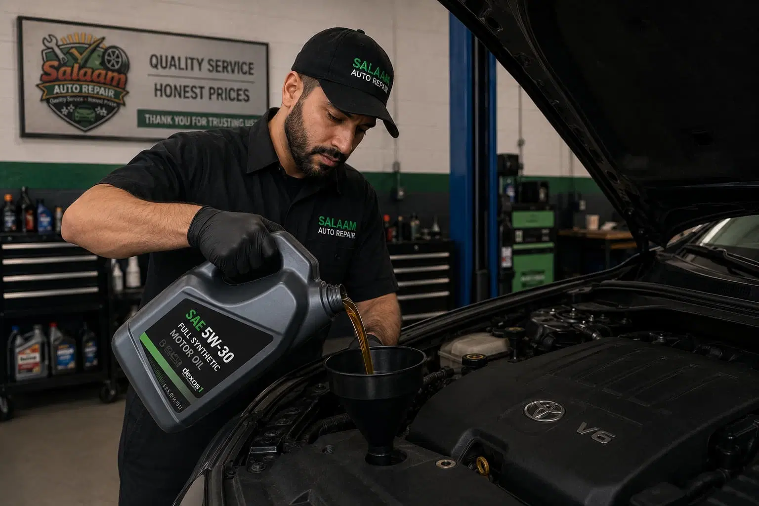 Oil change service at Salaam Auto Repair